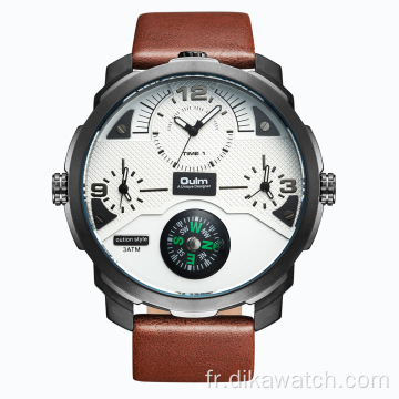 OULM Top luxe Sport chronographe montres en cuir véritable montre pour hommes de mode 55mm petit cadran lumière Quartz montre-bracelet reloj